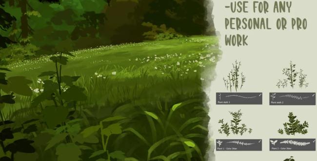 Procreate foliage brush set with realistic plant and leaf textures
