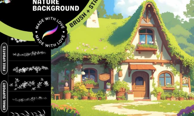 Free Procreate foliage brush set in Ghibli style