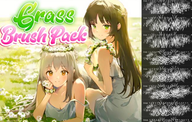 Anime-style Procreate foliage brush pack